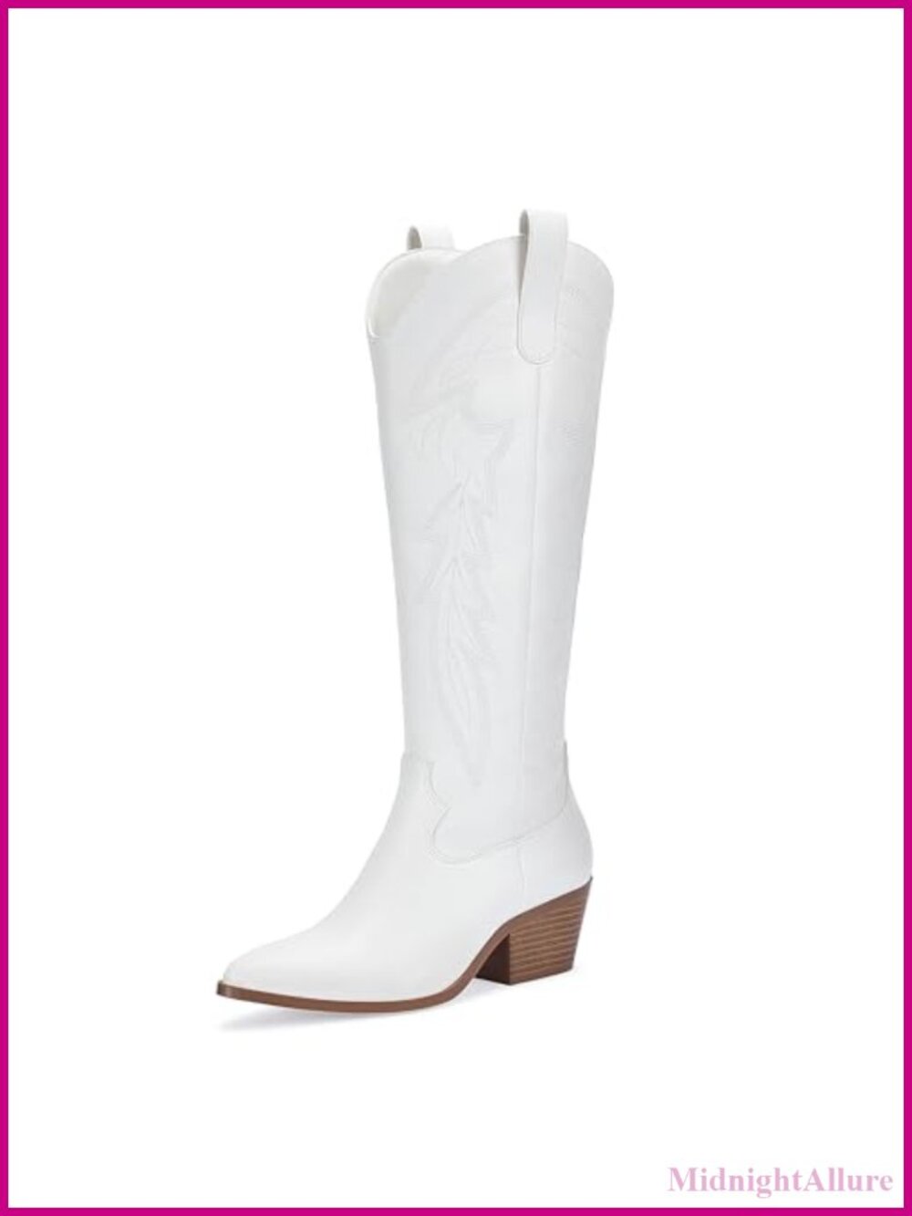Knee High Western Cowboy Boots Pointed Toe Faux Leather Block Heel